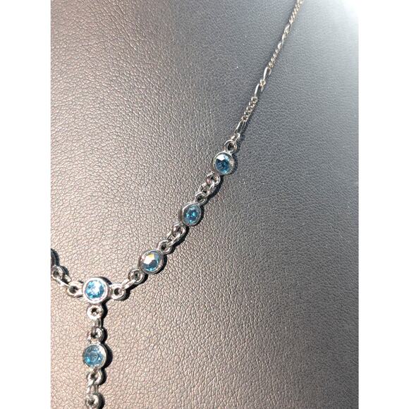 Gun Metal 'Y' Drop Blue Austrian Crystal U.S.A. Heart Chain 16" Necklace - Picture 5 of 7